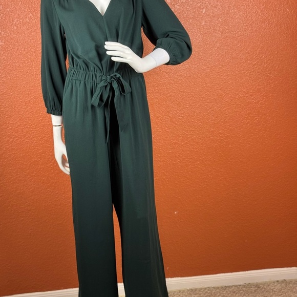 A New Day Women’s Solid Green 3/4 Sleeves Wide Legs Belted Jumpsuit Medium. A5 - Picture 3 of 16